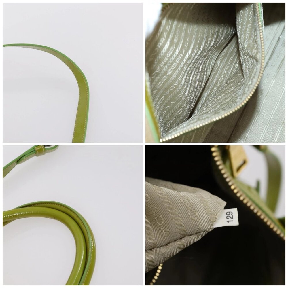 PRADA Hand Bag Enamel 2way Green Gold Auth - Picture 14 of 15